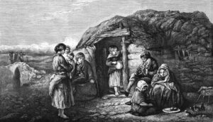 Engraving of Irish peasant cabin author unknown c. 1840